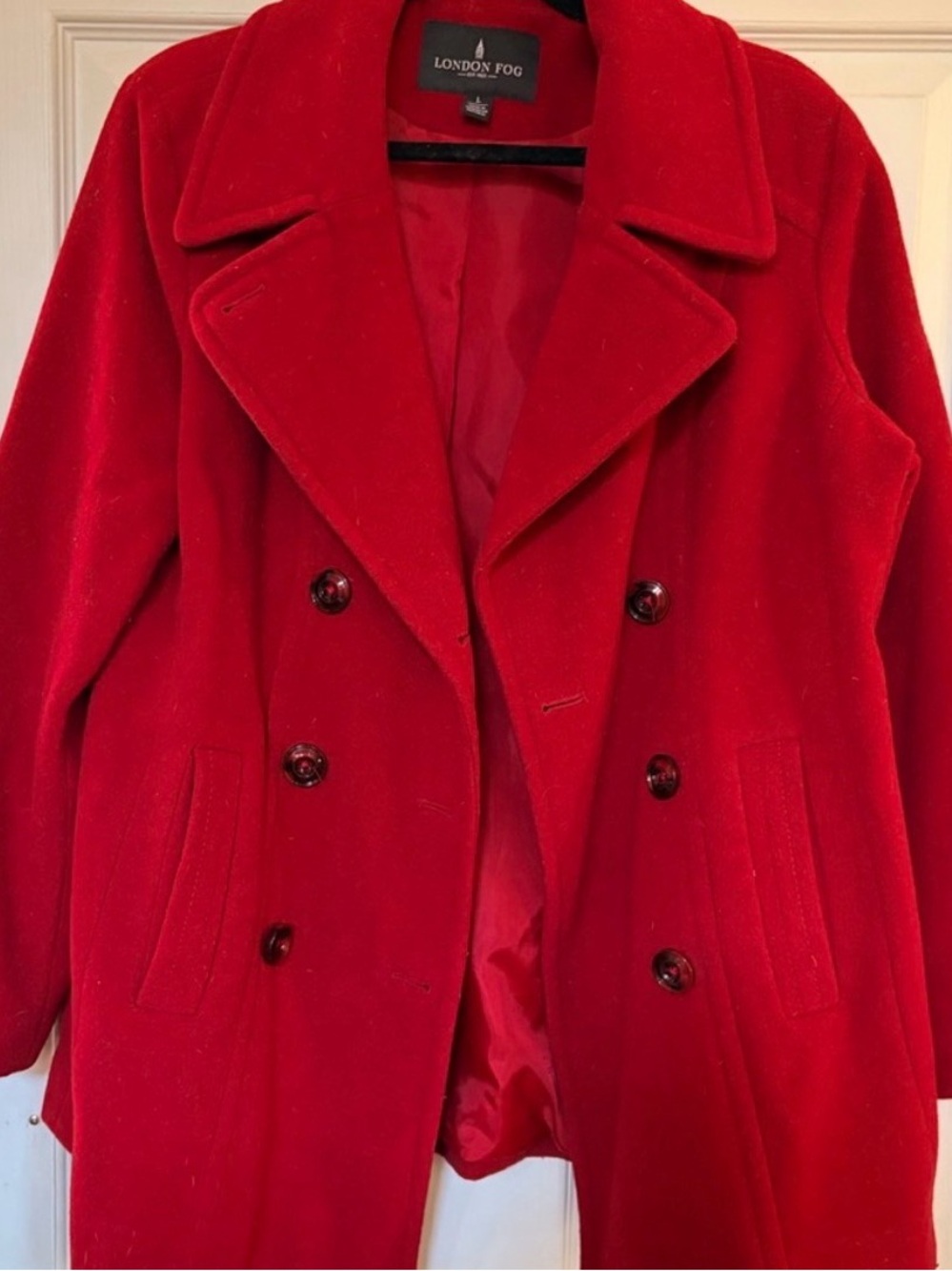 London Fog Women's Vibrant Red Pea Coat